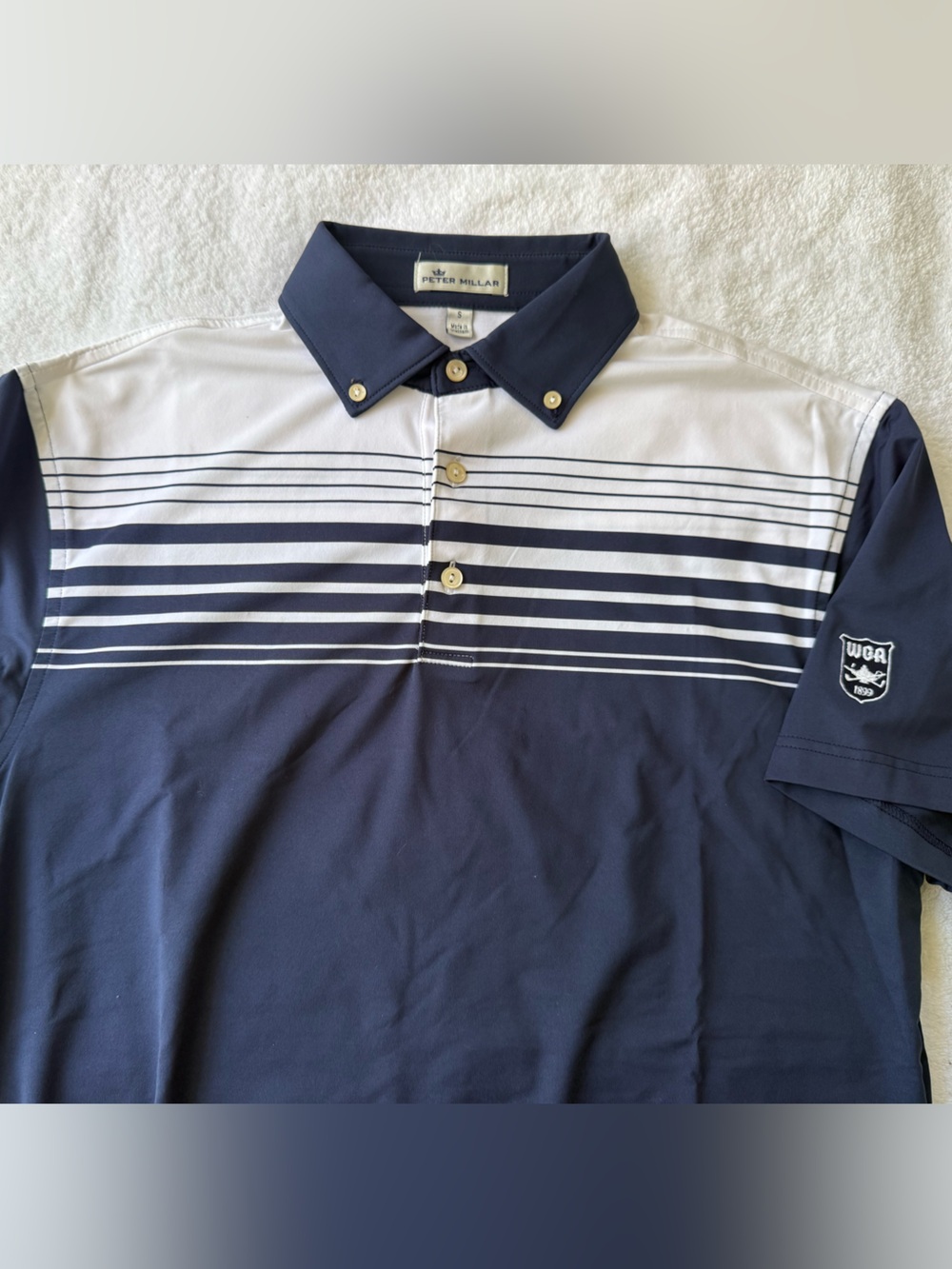 Peter Millar Navy and White Striped Polo